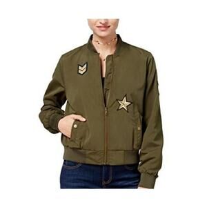 ⭐️ Hippie Rose Sequinned Patch Bomber Jacket Army Green Coat‎ Outerwear Size XL
